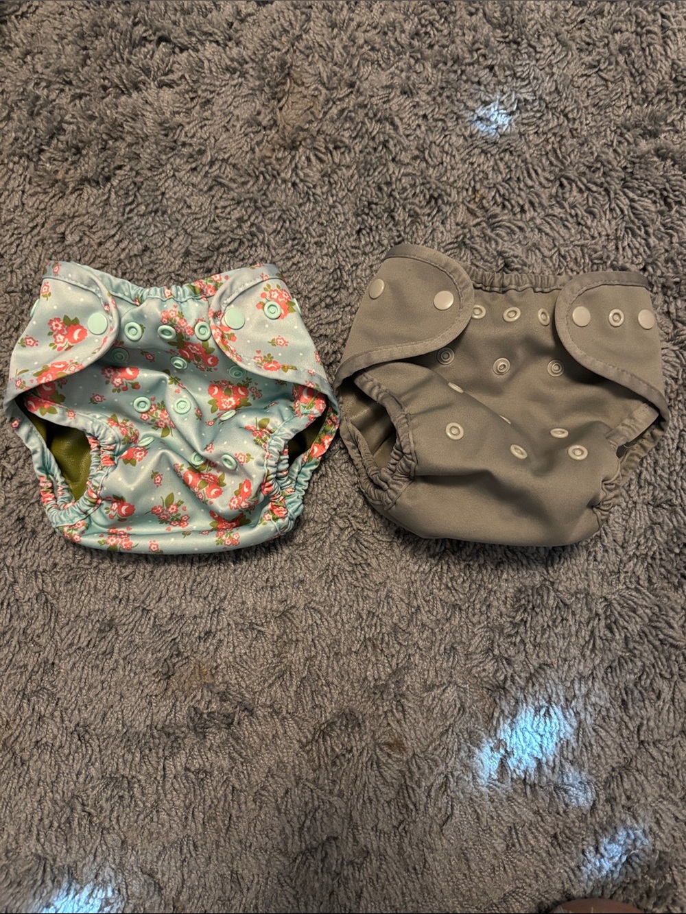 Buttons Diapers One Size Cloth Diaper Covers Lot of 2 Floral Gray Snap